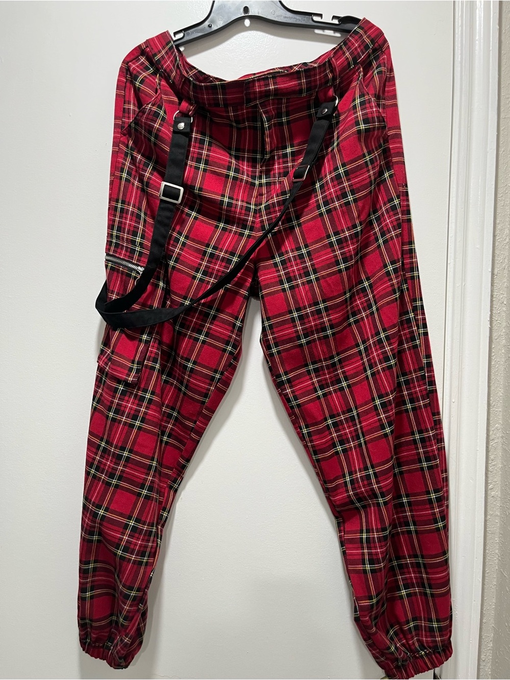 Hot Topic Red Plaid Goth Punk Emo Pants w/ Suspenders size 13